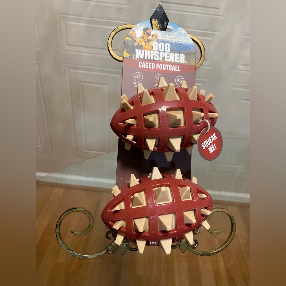 Dog Whisperer ~ Caged   Set Of 2 Football Ball - Squeaky Dog Toy 5.5”